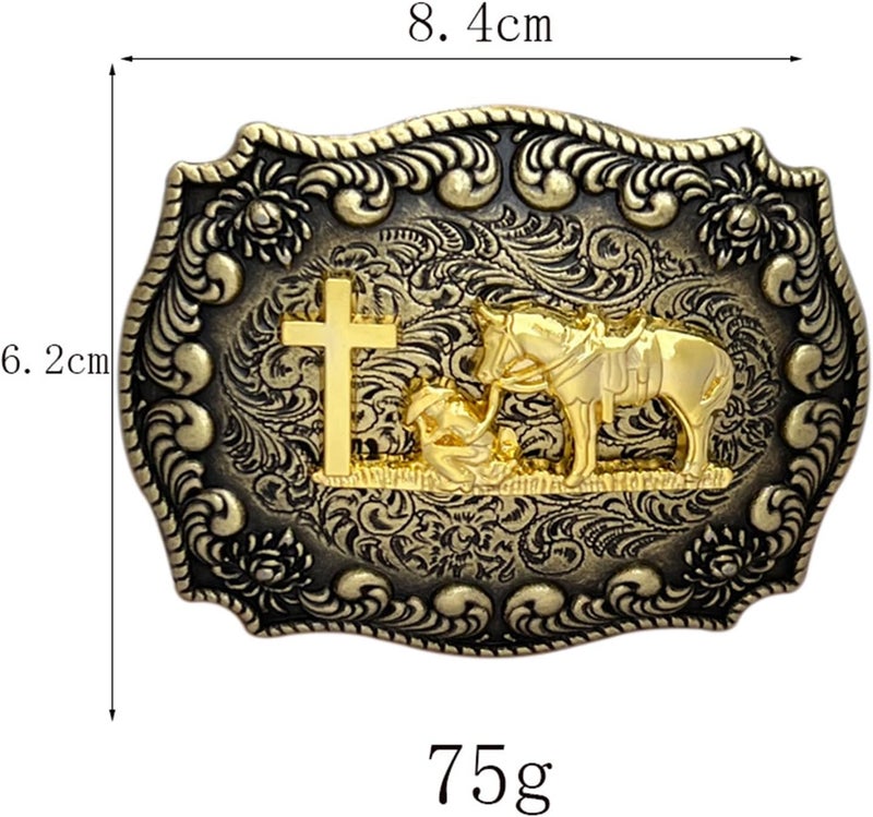 Seternaly Religion Cross Prayer and Horse Belt Buckle Western Cowboy Longhorn Belt Buckles for Men Women - Image 2
